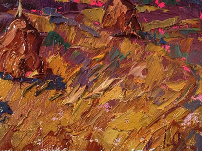 Oil painting Sunset over the field by Oleksiy Ivanyuk in warm ochres