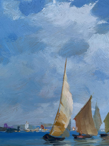 Oil painting of sailboats at sea by Yuriy Suprunchuk
