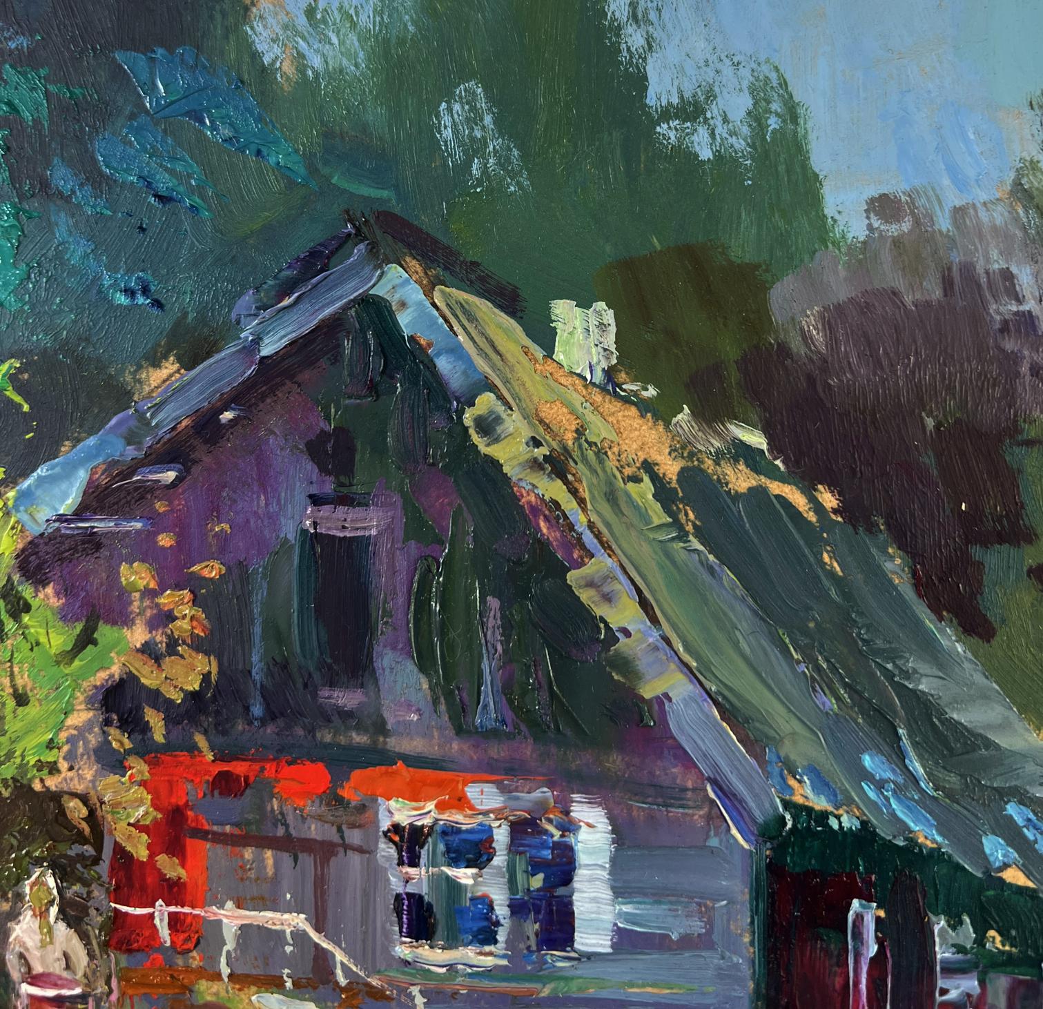 Oil painting of lonely house on green hill by Yuriy Suprunchuk