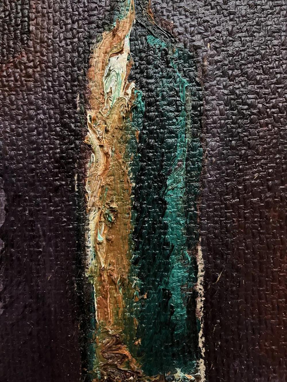 Oil painting Still life with a pipe by Oleksandr Andreev, impasto brown and teal