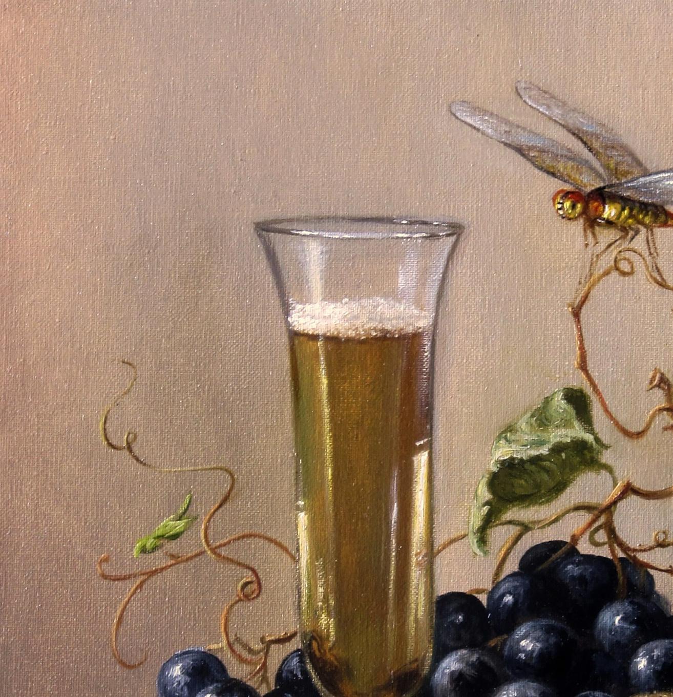 Oil painting of Light Treat by Valeriy Bulat: tall glass with golden beer and frothy head