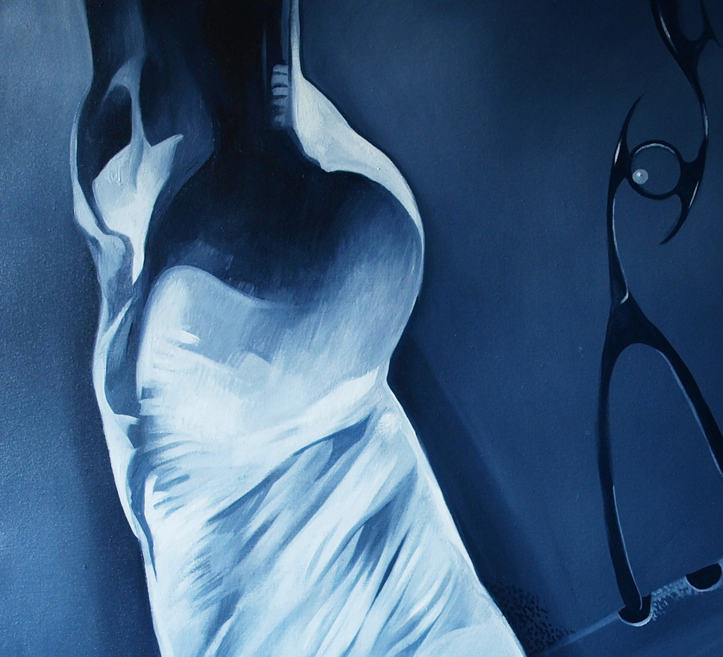Stylized blue white oil painting Lightness on your feet by Konsta G. Amelinn