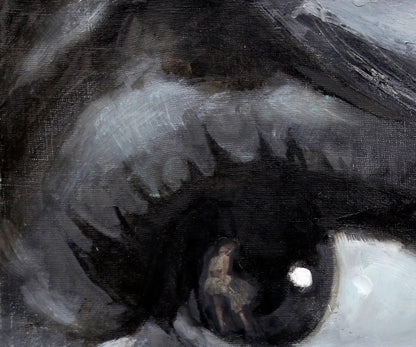 Haunting oil painting by Marlin Ed Potapenkov: giant eye with miniature figure