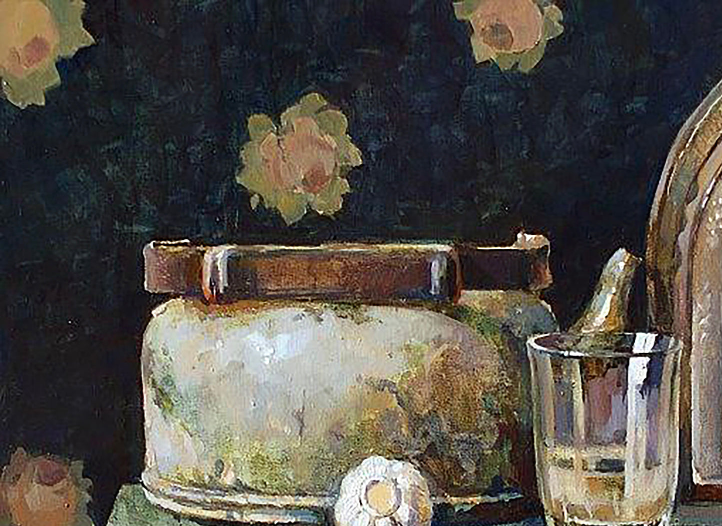 Weathered white ceramic teapot in Anastasia Yaroshevich oil painting