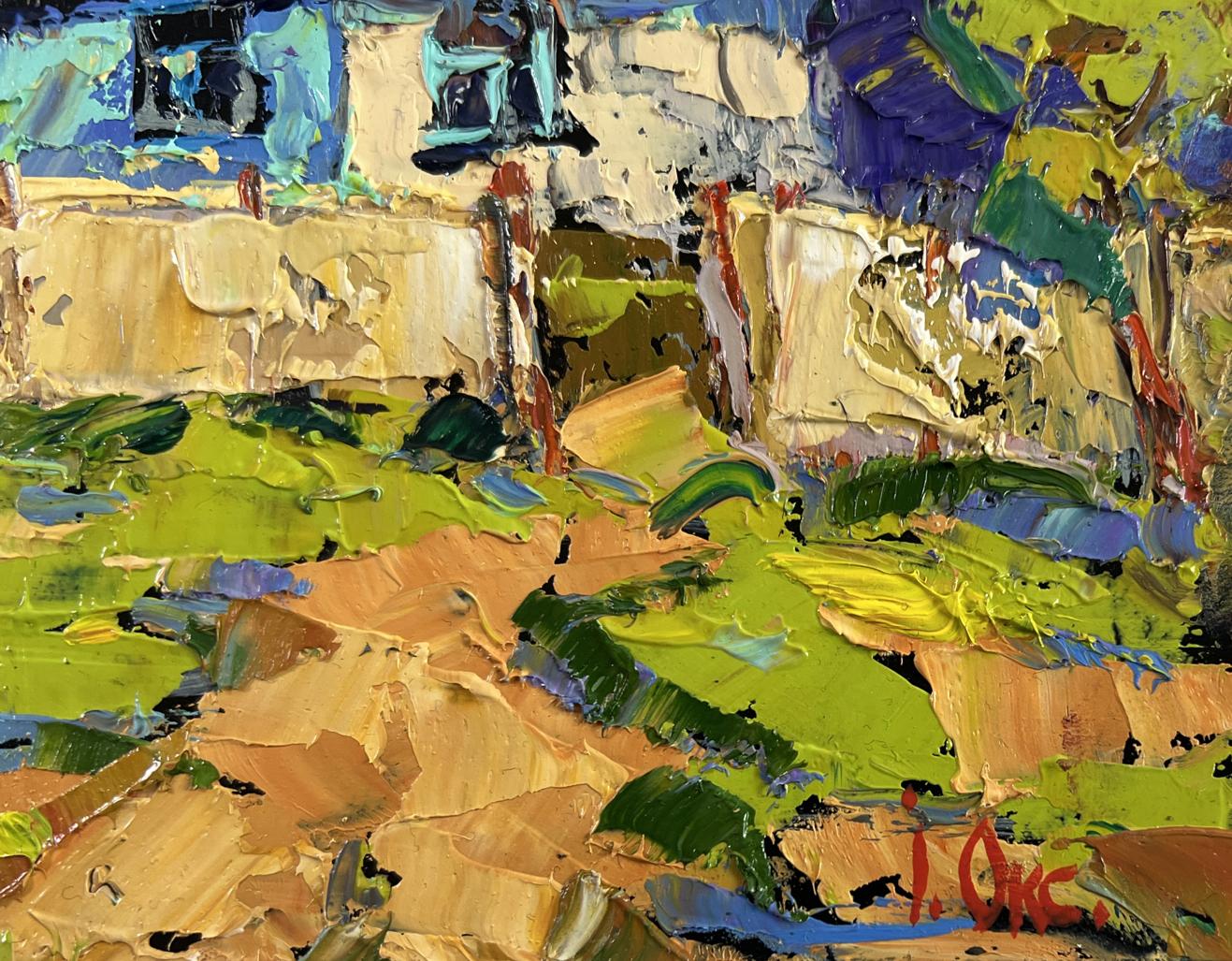 Vibrant impressionist oil painting of tree house and endless sky by Oksana Ivanyuk