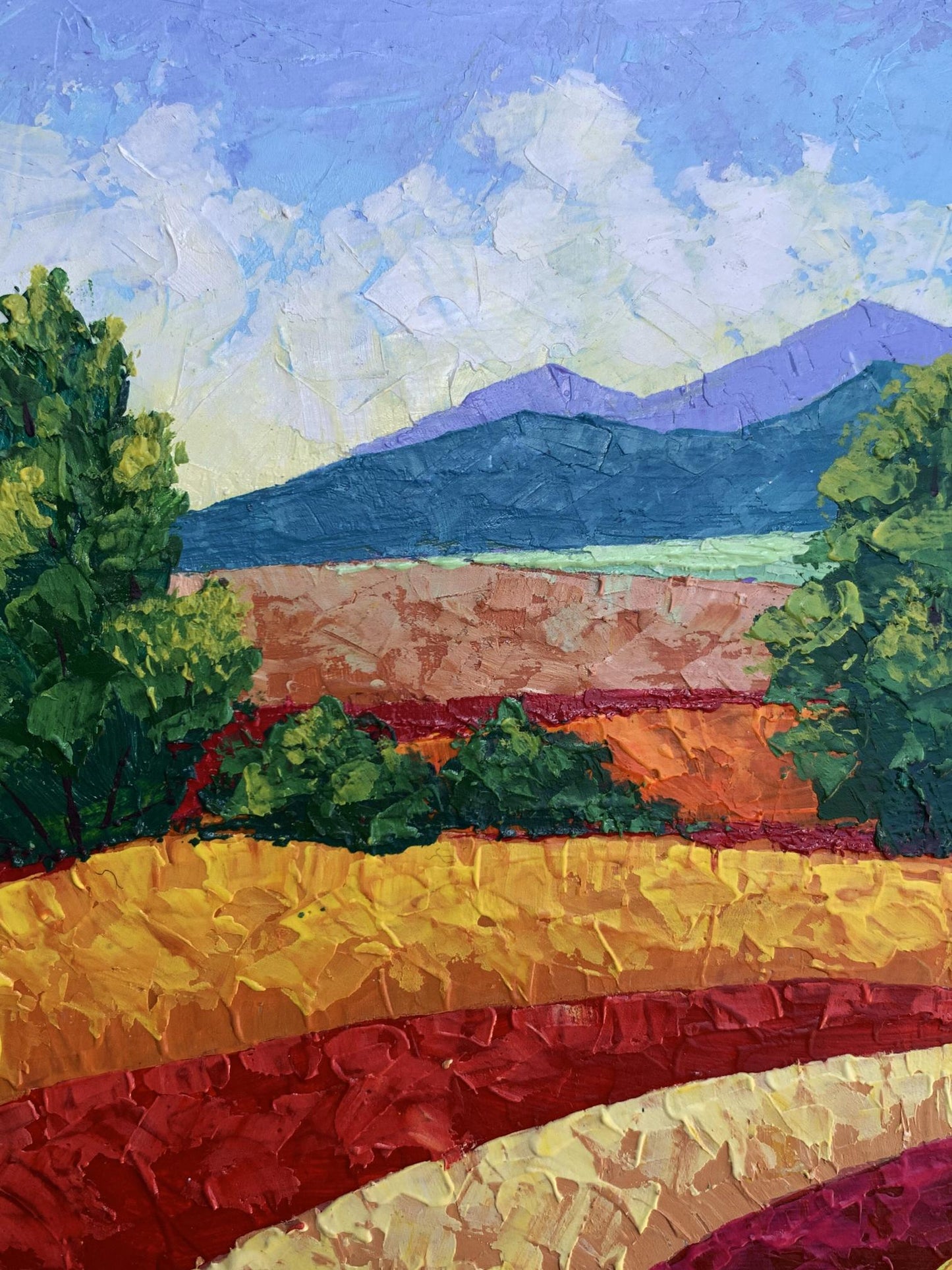 Vibrant impressionist oil painting of sunny day in mountains by V. Zadorozhnya