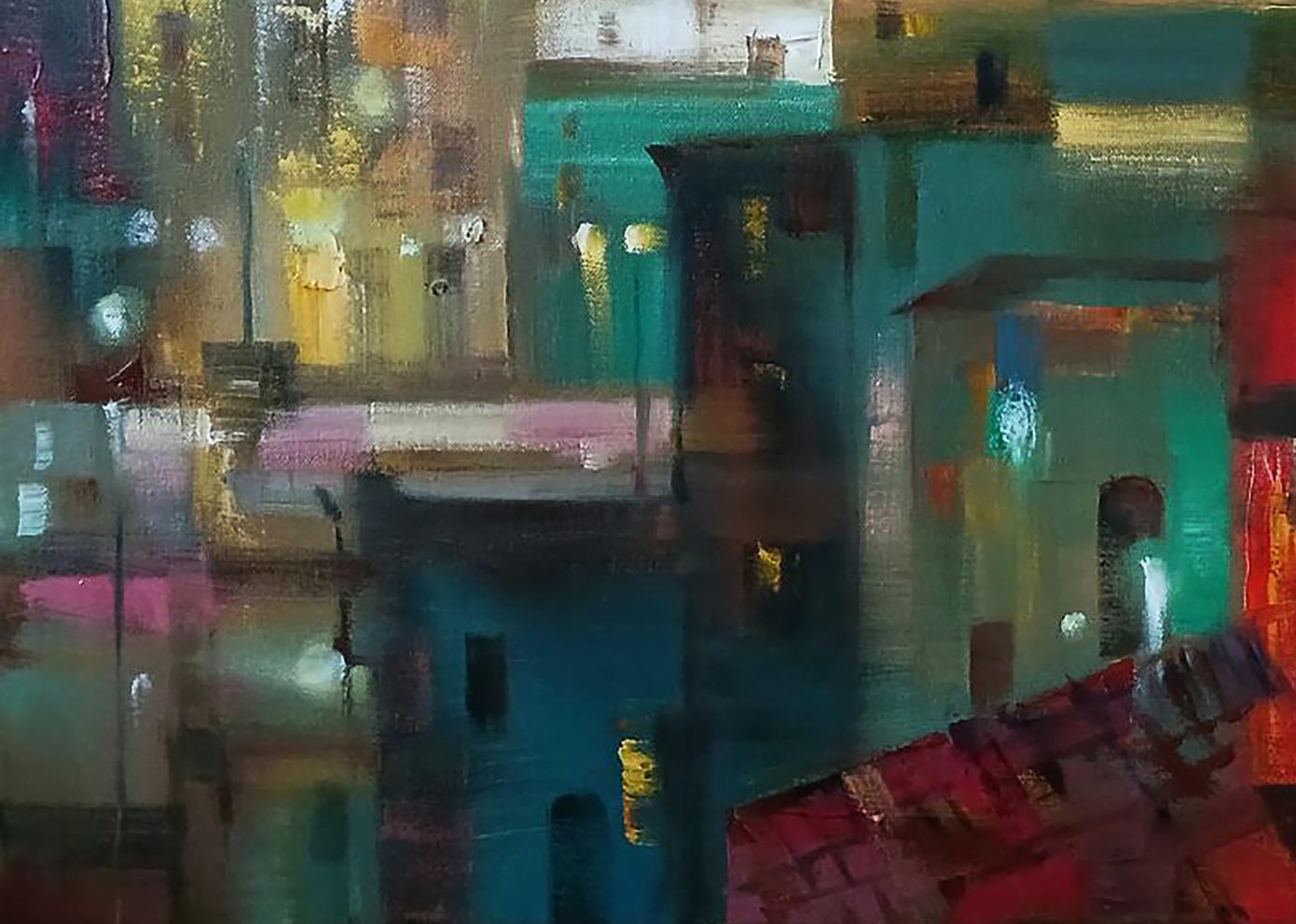 Abstract Evening City oil painting by Anatoly Tarabanov