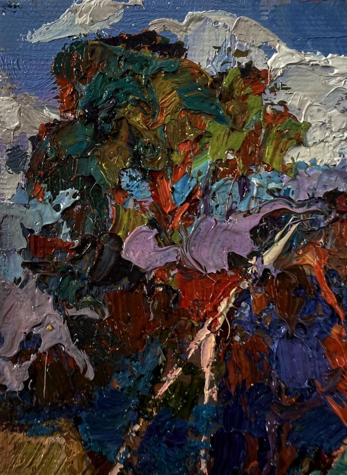 Oil painting Country day near the well by Oksana Ivanyuk vibrant textured artwork
