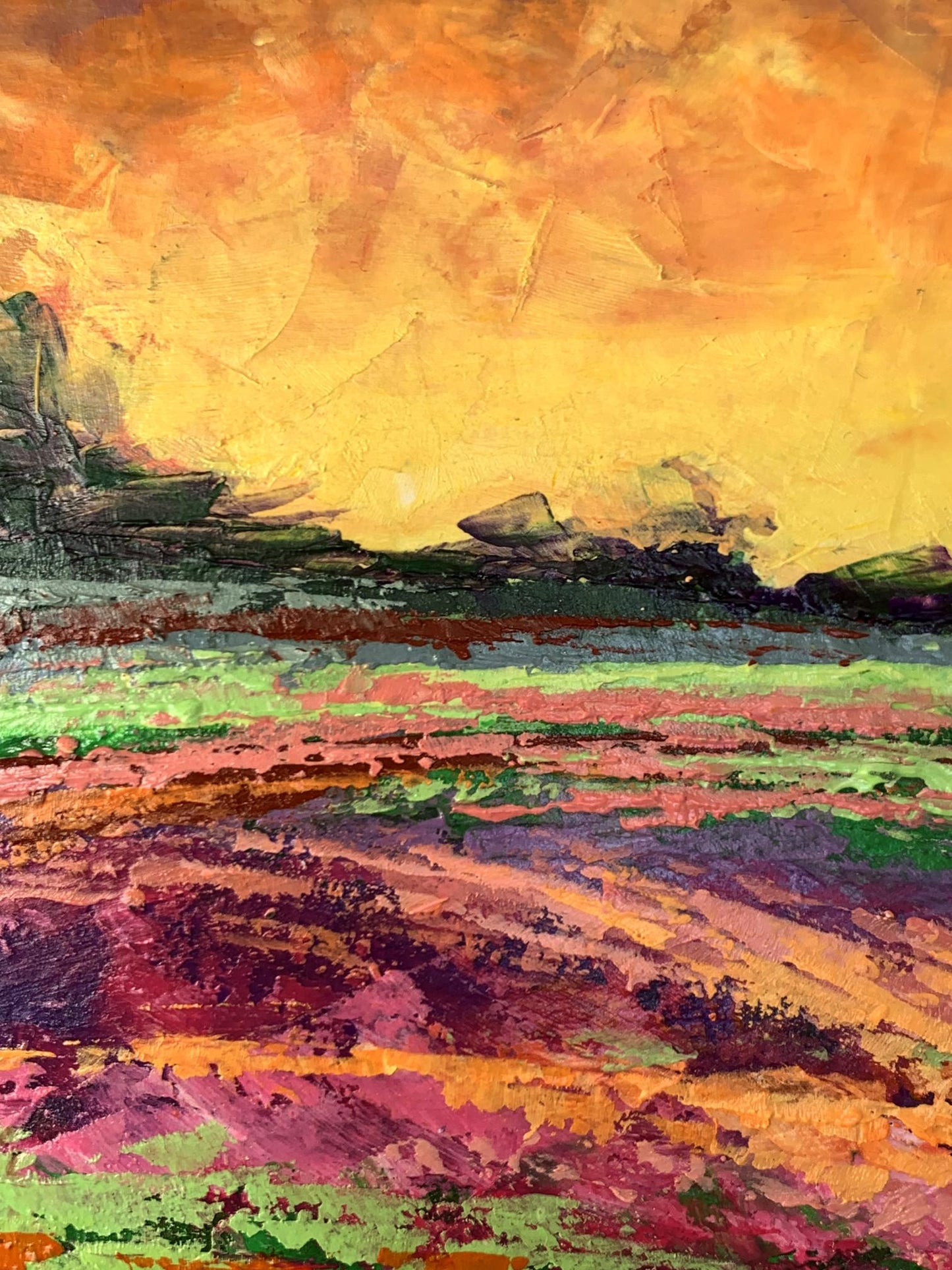 Vibrant Sunset behind the forest oil painting by V. Zadorozhnya