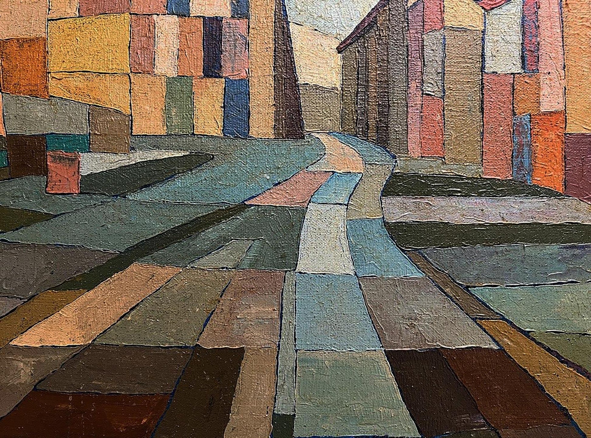 Oil painting The road to the square by Serhiy Kovalev vibrant abstract street scene