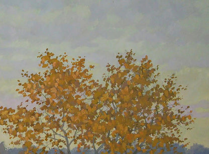 Oil painting Autumn evening in the fields by Valery Savenets, vibrant orange trees