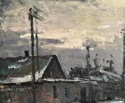 Oil painting Snowy street by Volodymyr Pashchenko snowy village scene