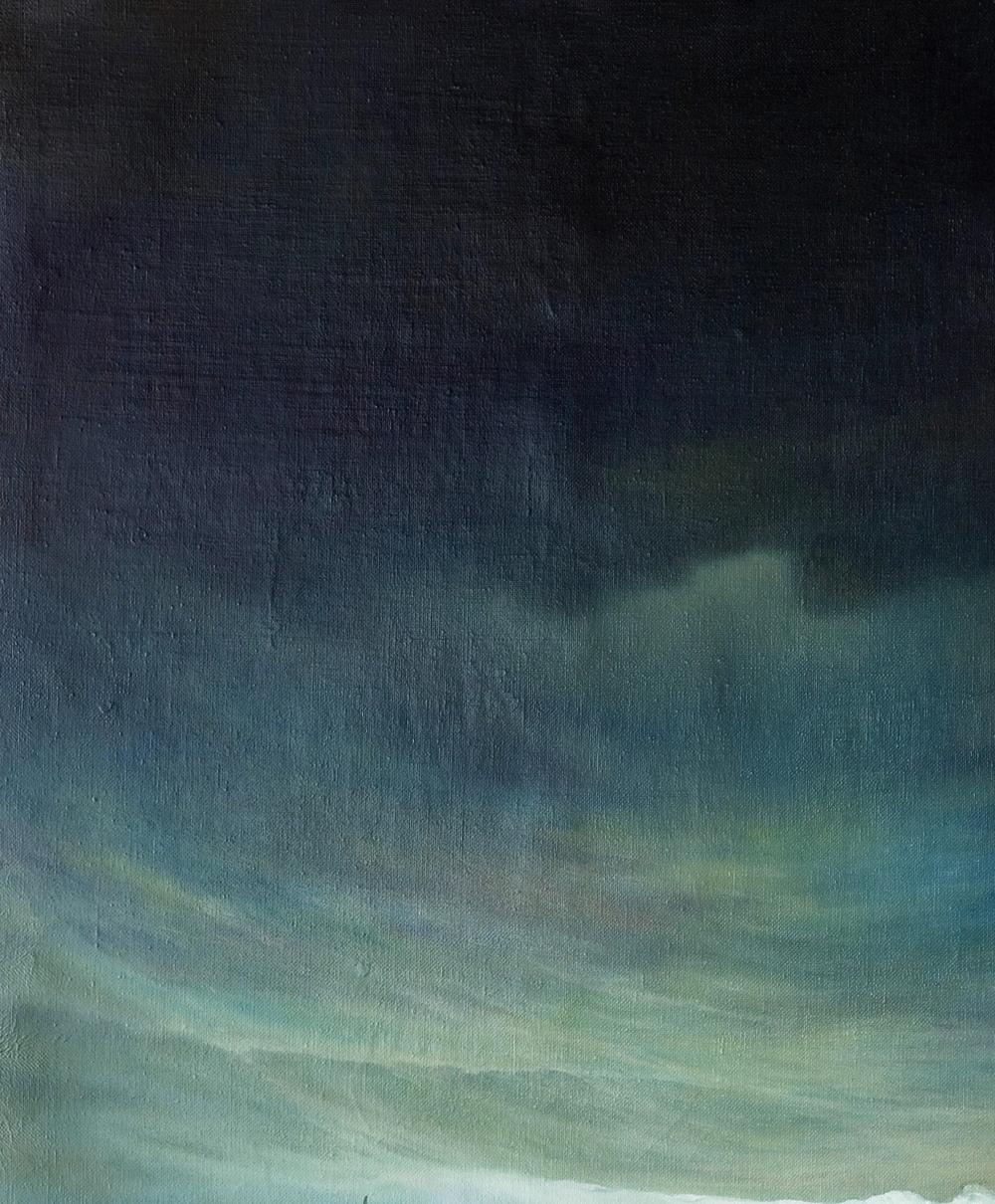 Oil painting Night sea storm by Vasily Korkishko with navy-to-teal gradient sky