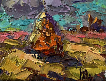 Oil painting Cloudy horizon by Oleksiy Ivanyuk, textured pear in orange purple hues