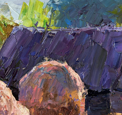 Oil painting of lonely cow in country field by Boris Serdyuk