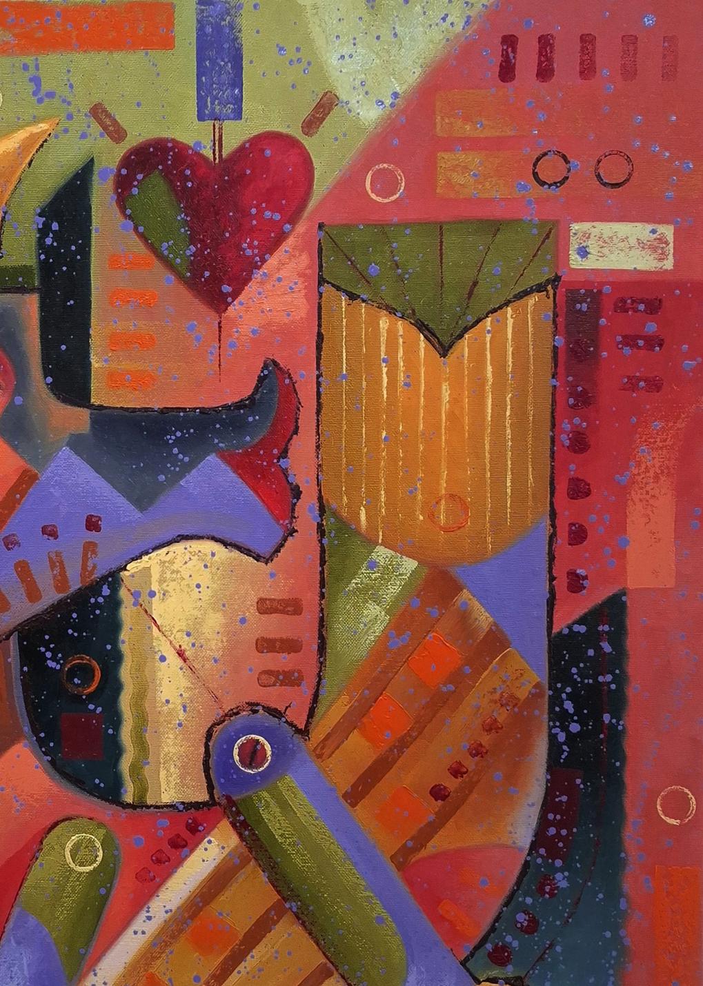 Oil painting Queen colors by Sergiy Voichenko: red heart, geometric shapes