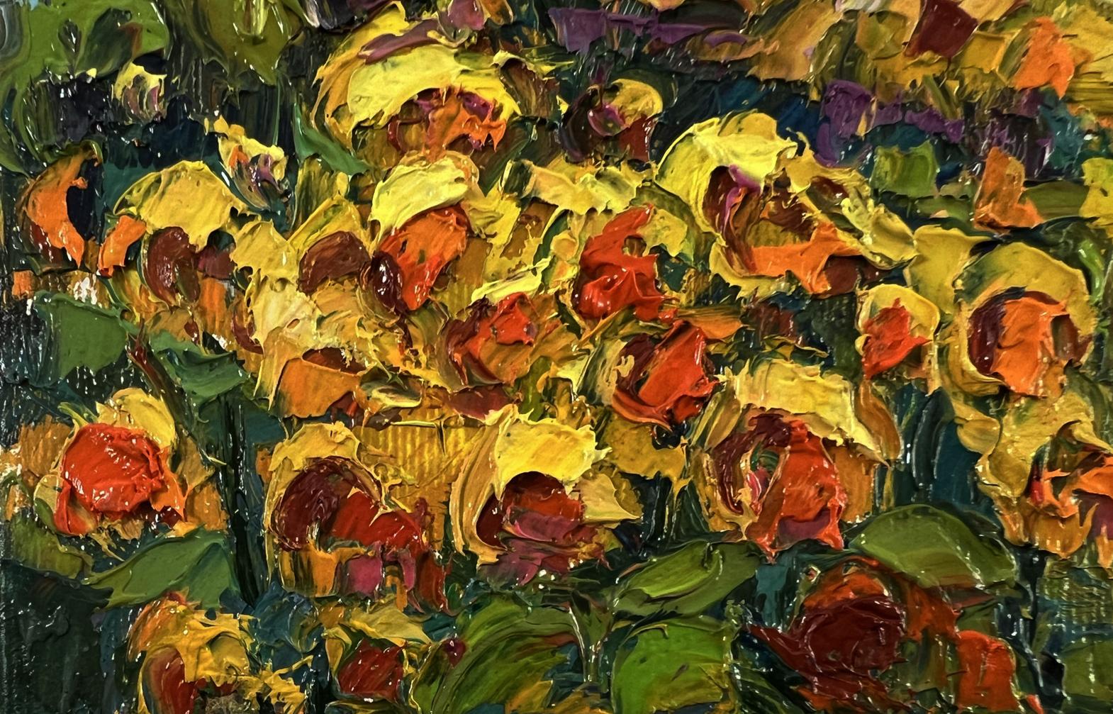 Vibrant daytime sunflowers oil painting by Oksana Ivanyuk