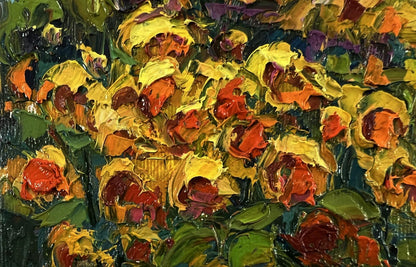 Vibrant daytime sunflowers oil painting by Oksana Ivanyuk