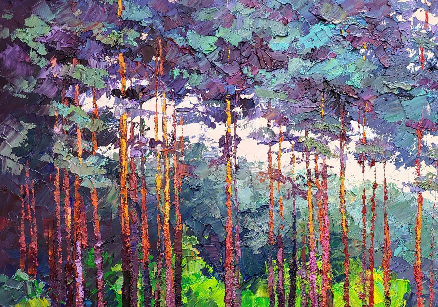 Vibrant impressionist oil painting of forest road by Boris Serdyuk