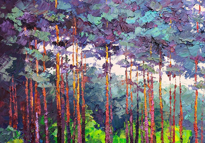 Vibrant impressionist oil painting of forest road by Boris Serdyuk