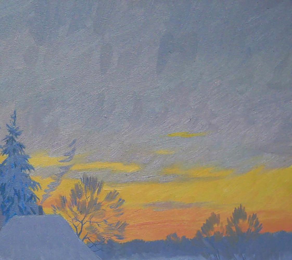 Oil painting Night after the storm by Valery Savenets snowy dusk landscape
