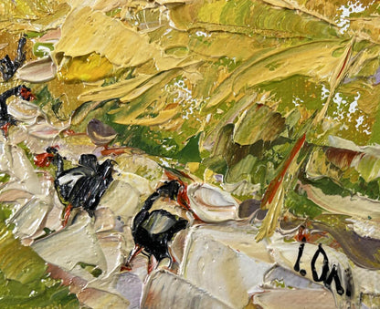 Impasto oil painting The Color of Harvest by Oleksiy Ivanyuk, yellow green black strokes