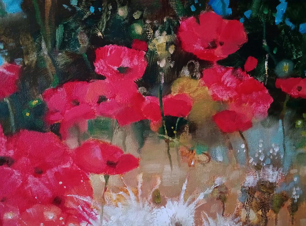 Abstract oil painting Poppies in the Field Anatoly Tarabanov