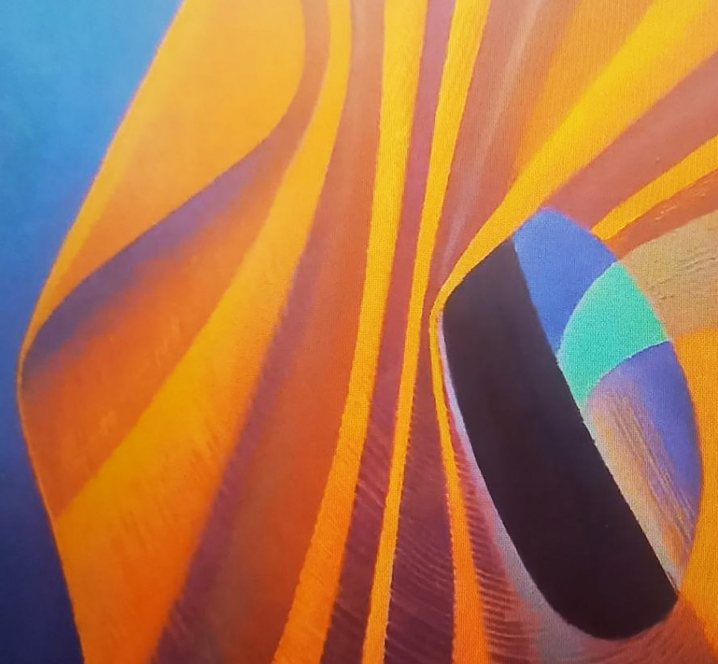 Vibrant oil painting of orange sculpture by Alexander Strashevich