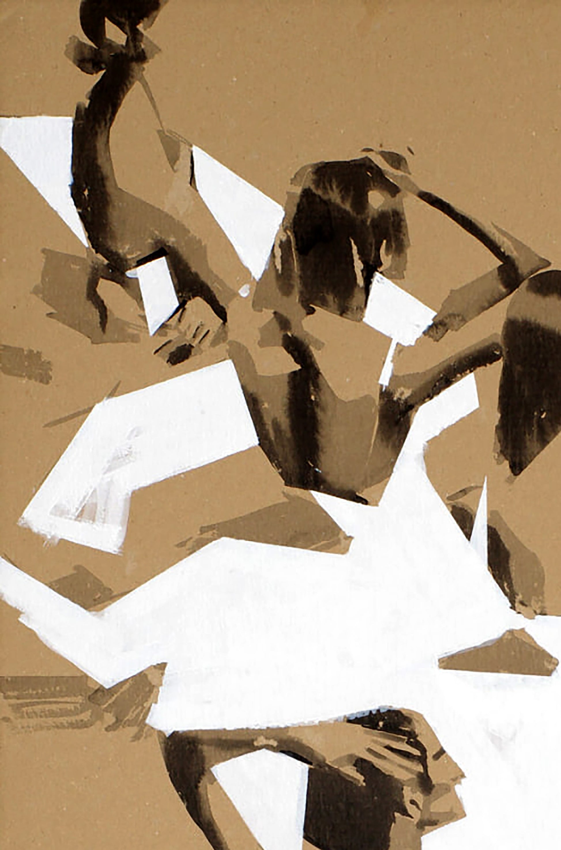 Abstract geometric ballerinas acrylic painting by Dima Filatov in brown and white