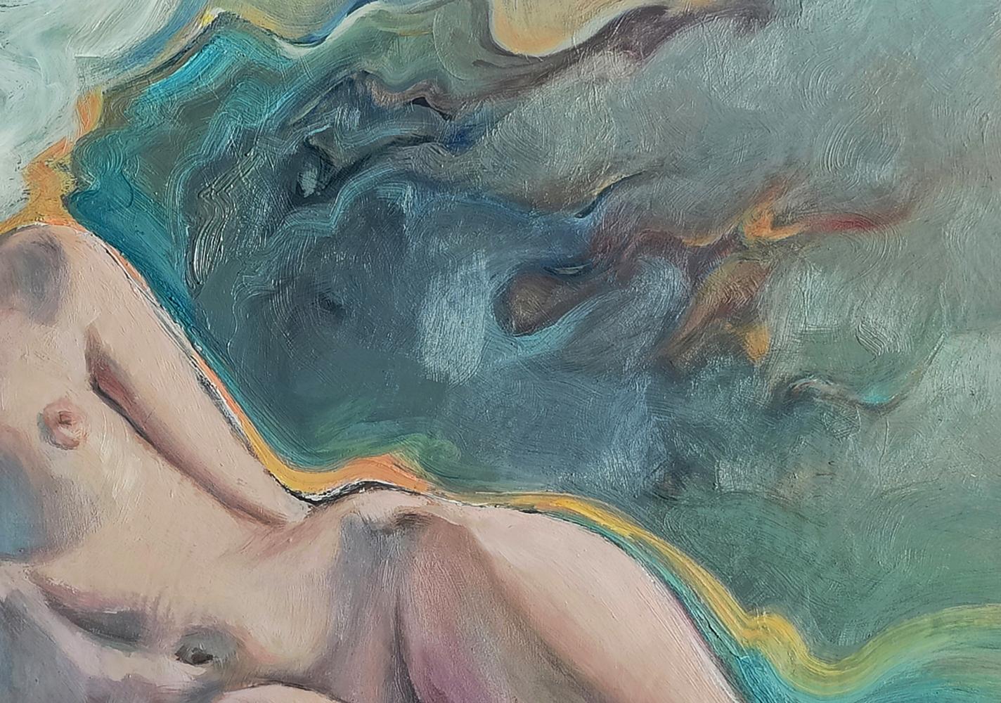 Oil painting portrait of dreamy figure-toned girl by Oksana Osnach