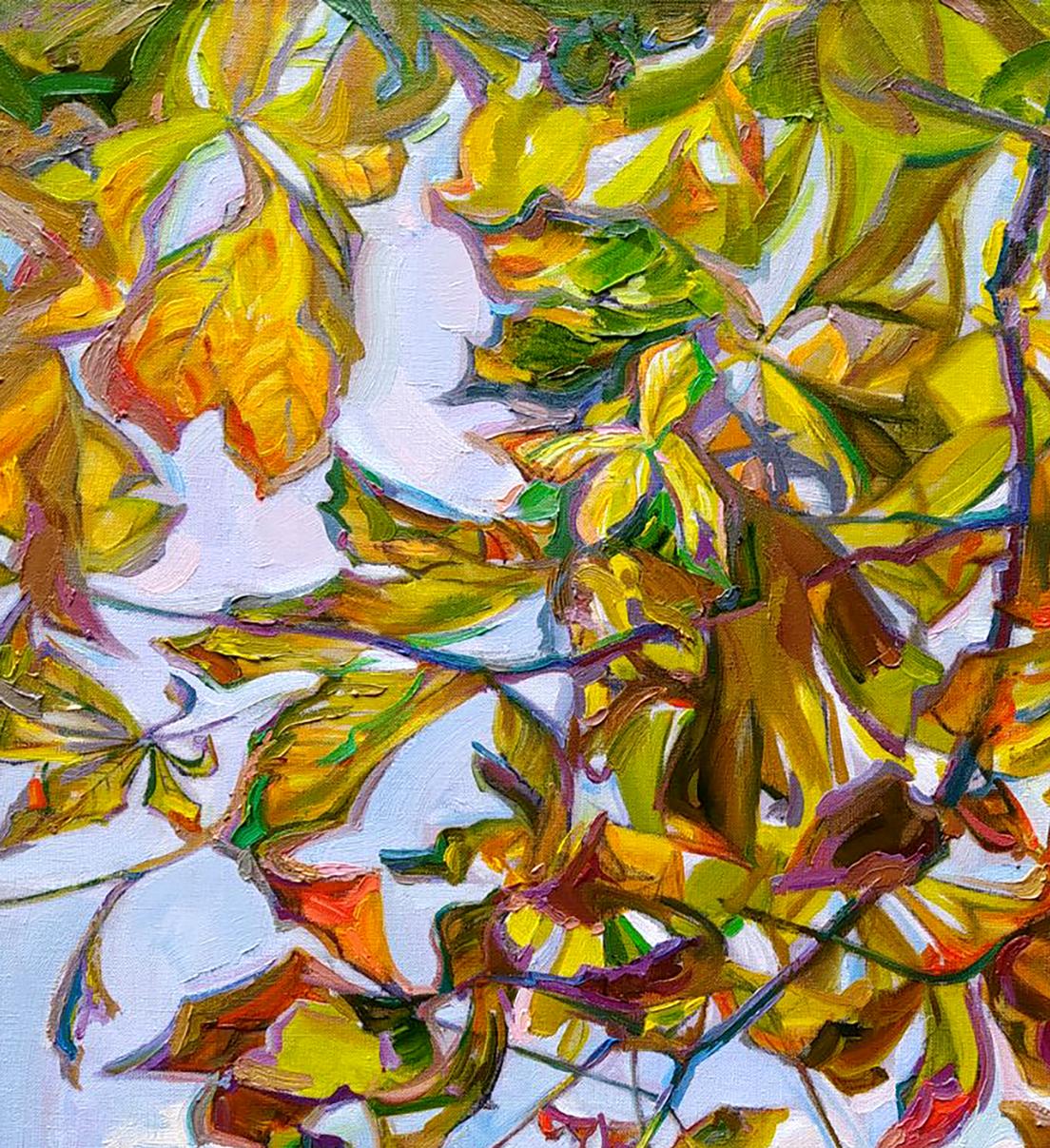 Vibrant Autumn Kaleidoscope oil painting by Leonid Pavlenko with impasto leaves