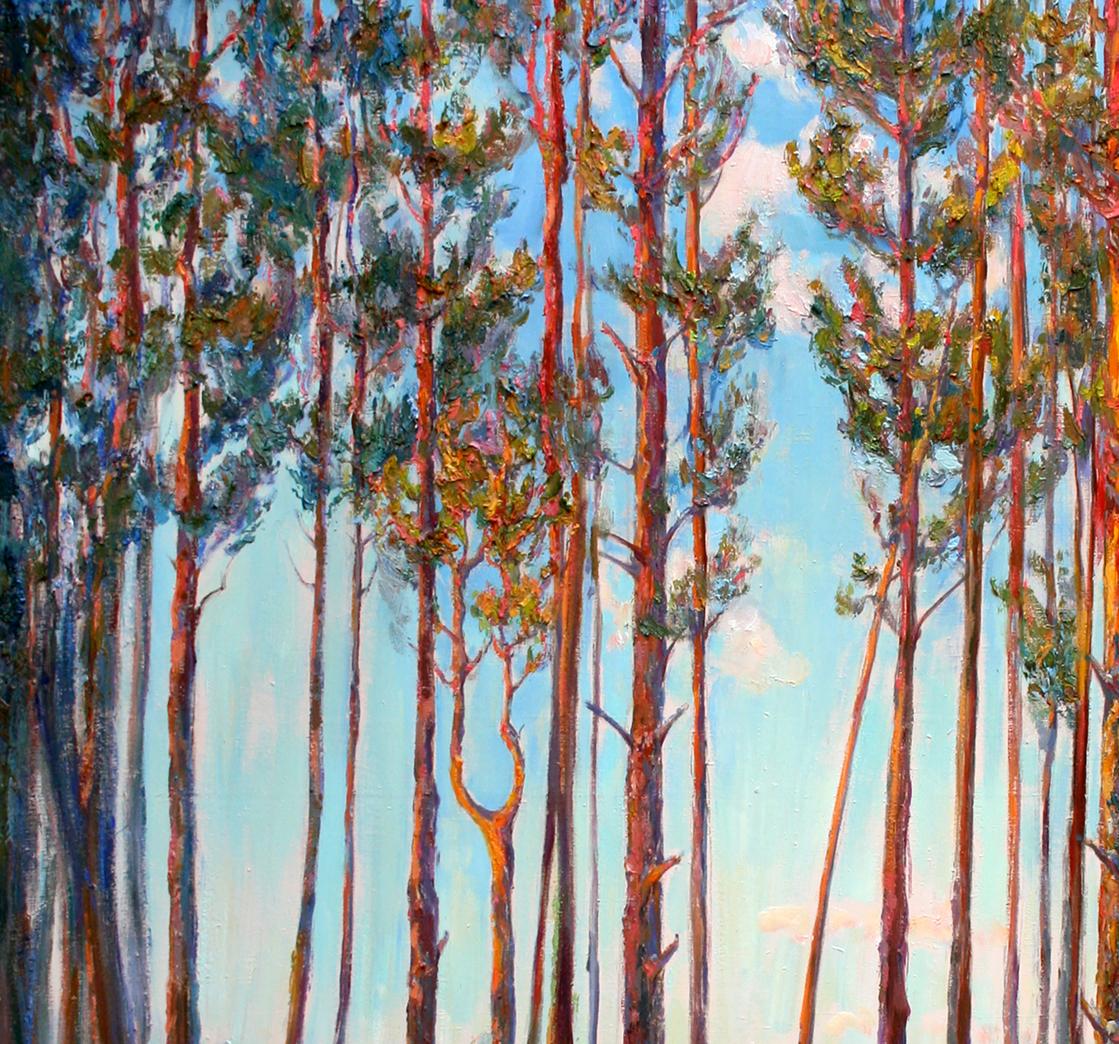 Vibrant impressionist oil painting of pine forest by Leonid Pavlenko