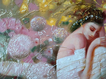 Abstract oil painting White dream Anatoly Tarabanov serene woman pink canvas