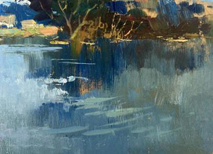 Oil painting Reflection of nature by Yuriy Suprunchuk, abstract blues and greens
