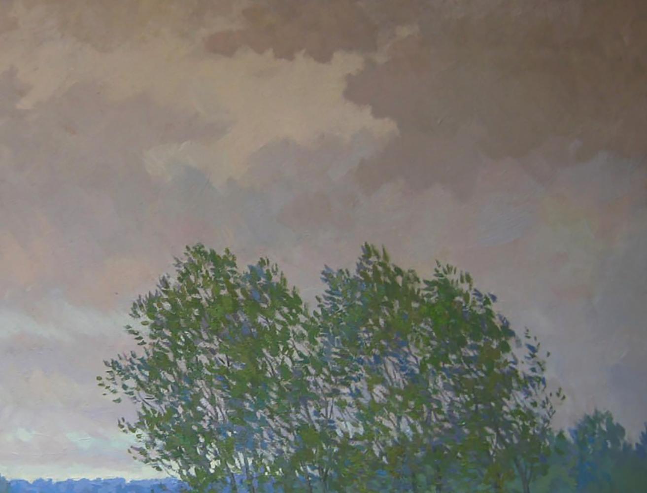 Oil painting Evening wind in the forest by Valery Savenets: lush green trees