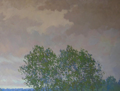Oil painting Evening wind in the forest by Valery Savenets: lush green trees