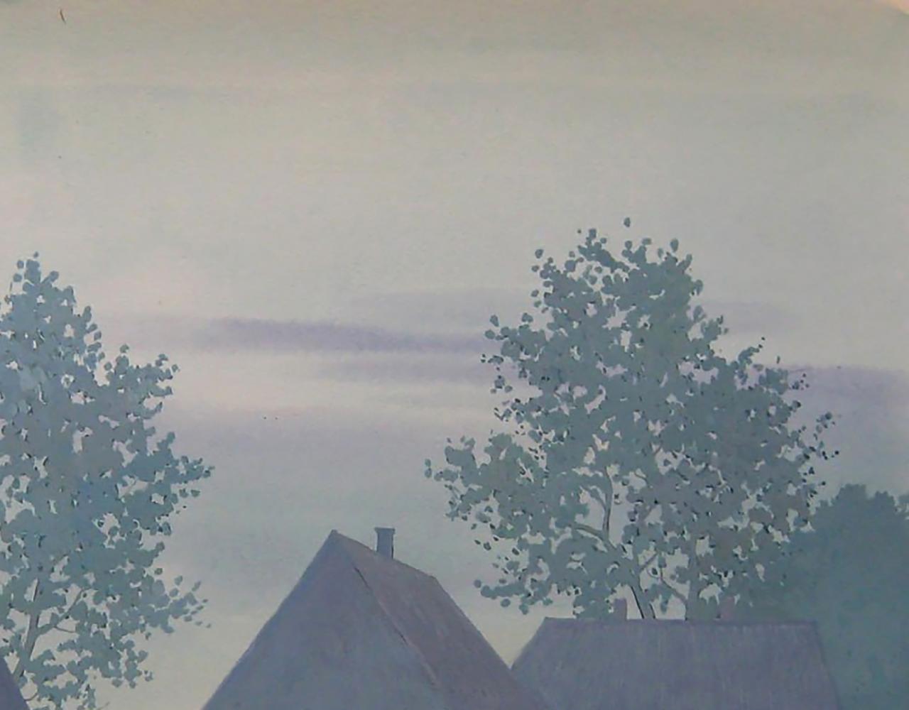 Watercolor painting of summer morning in village by Valery Savenets