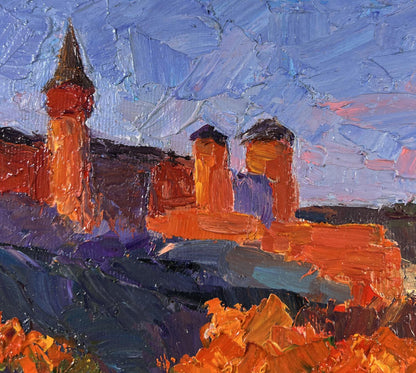 Vibrant impressionist oil painting of Castle on the Hill and Autumn by Boris Serdyuk