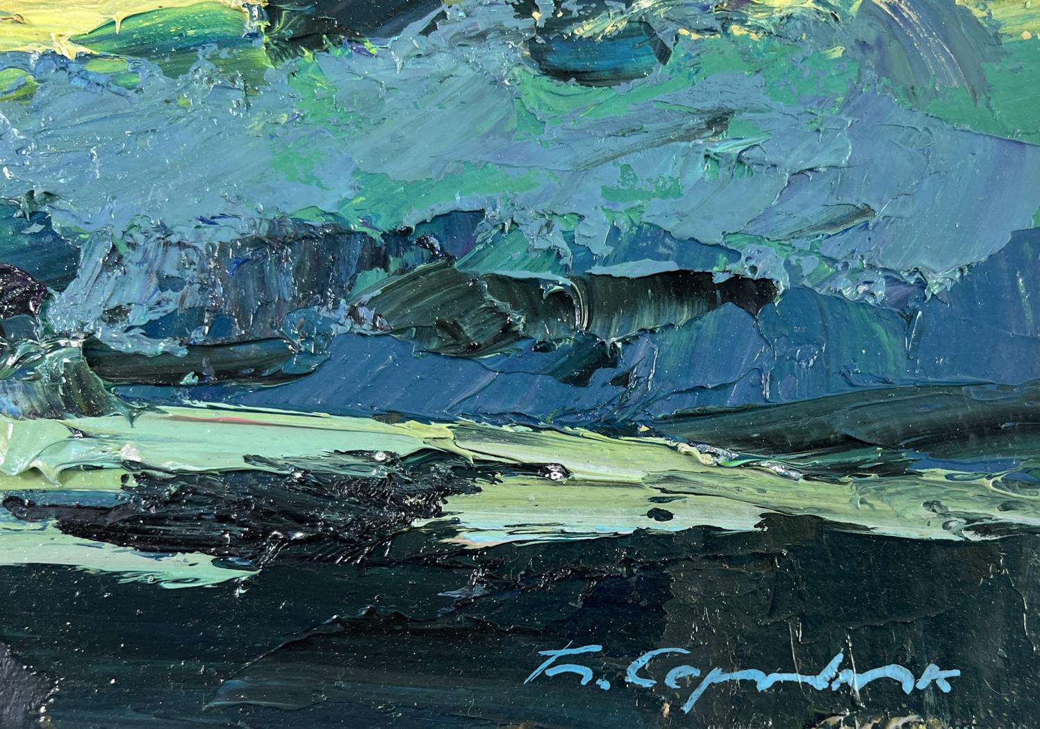 Oil painting Not far from the lake by Boris Serdyuk textured blues greens