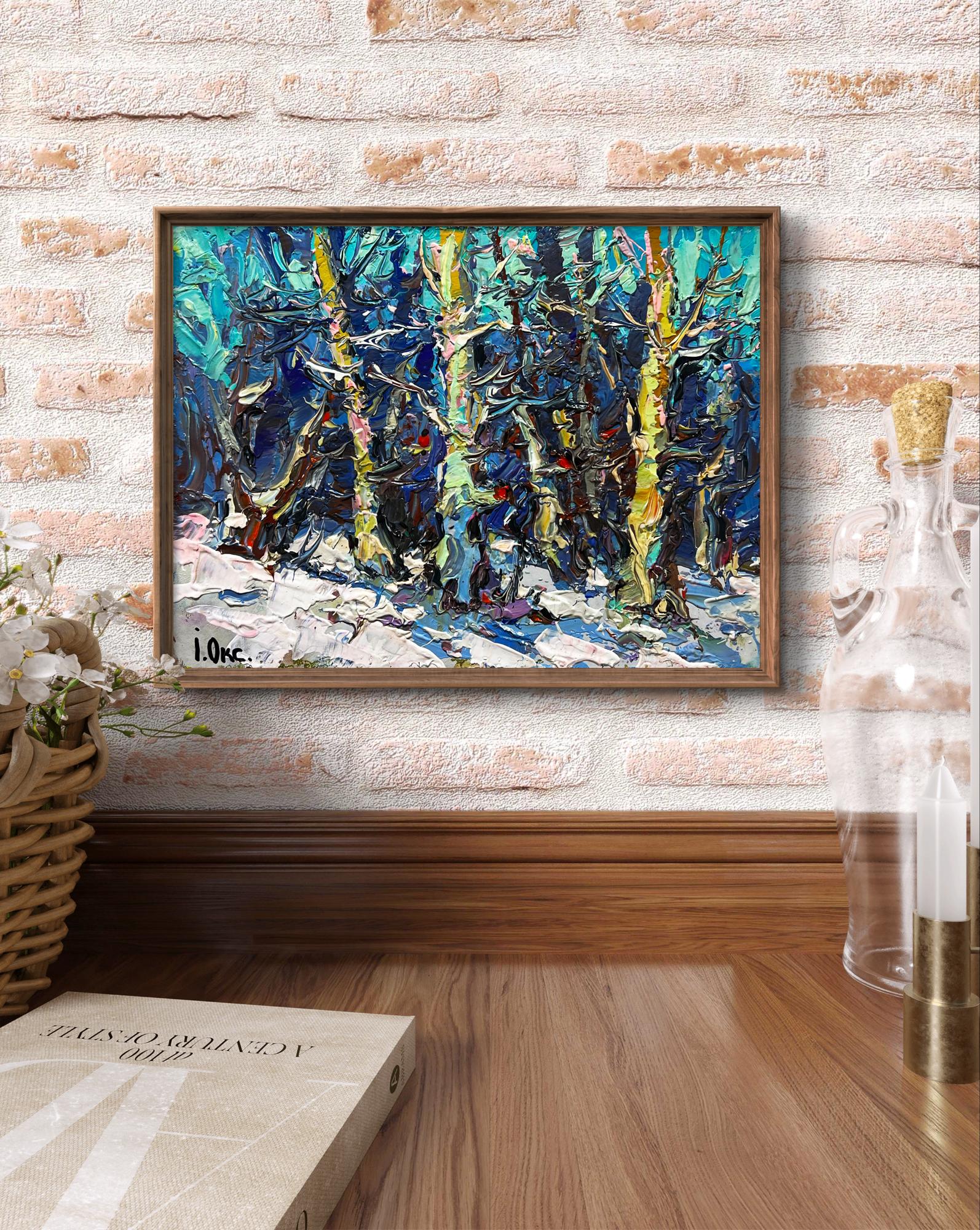 Framed oil painting At the edge of the forest by Oksana Ivanyuk snowy abstract