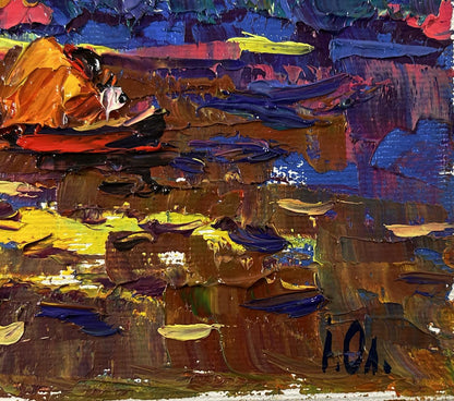 Vibrant Evening on the River oil painting by Oleksiy Ivanyuk with impasto strokes