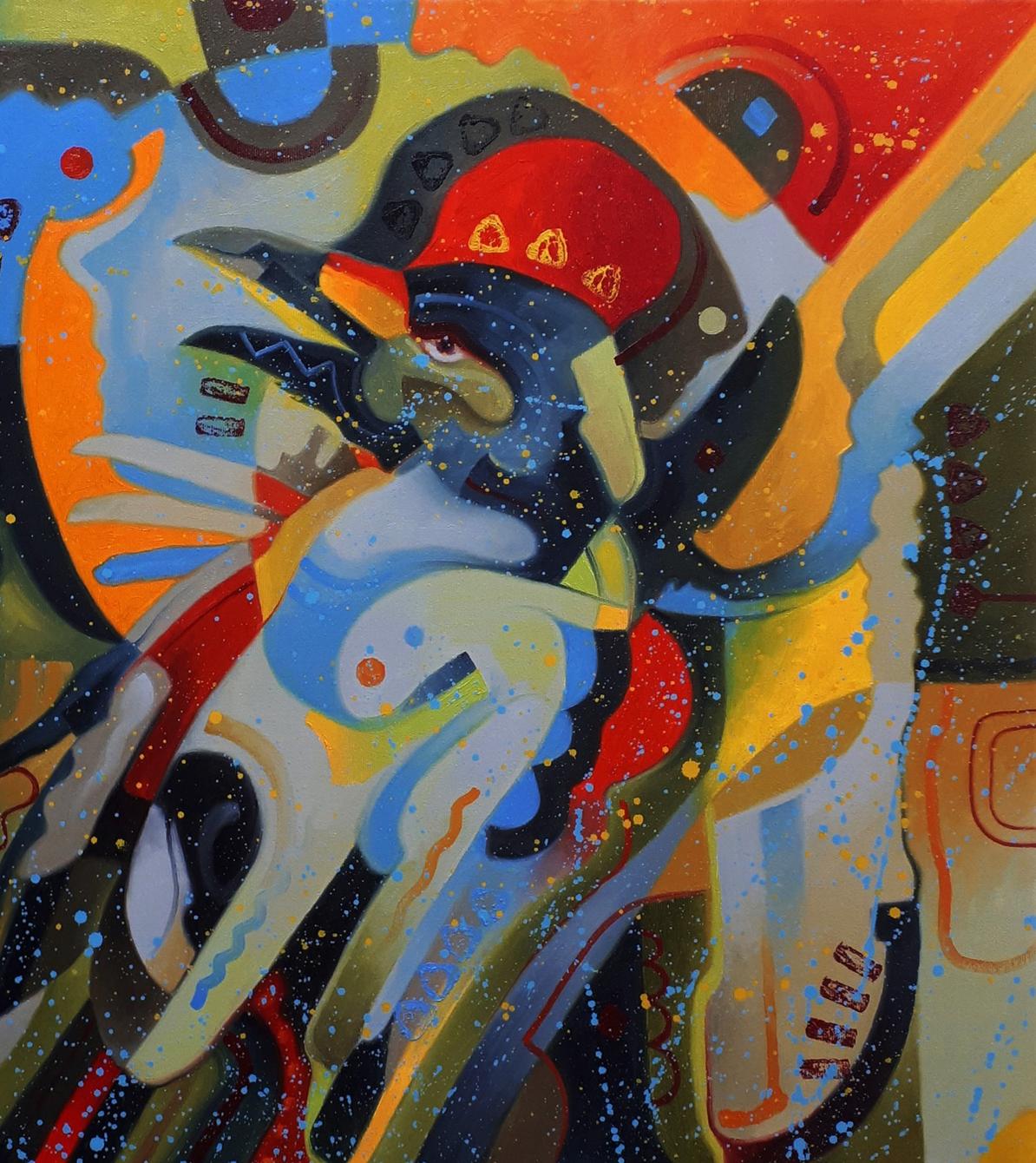 Vibrant oil painting South side bird by Sergiy Voichenko, abstract stylized bird