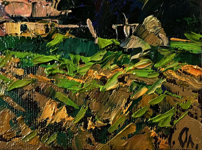 Oil painting of lonely house in field by Oleksiy Ivanyuk with green foliage