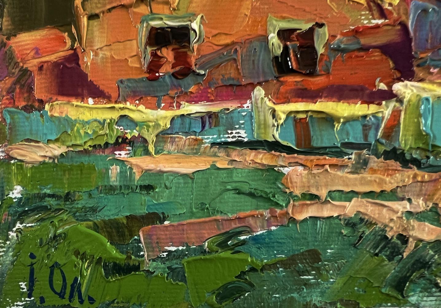Oil painting A warm village evening by Oleksiy Ivanyuk vibrant impasto art