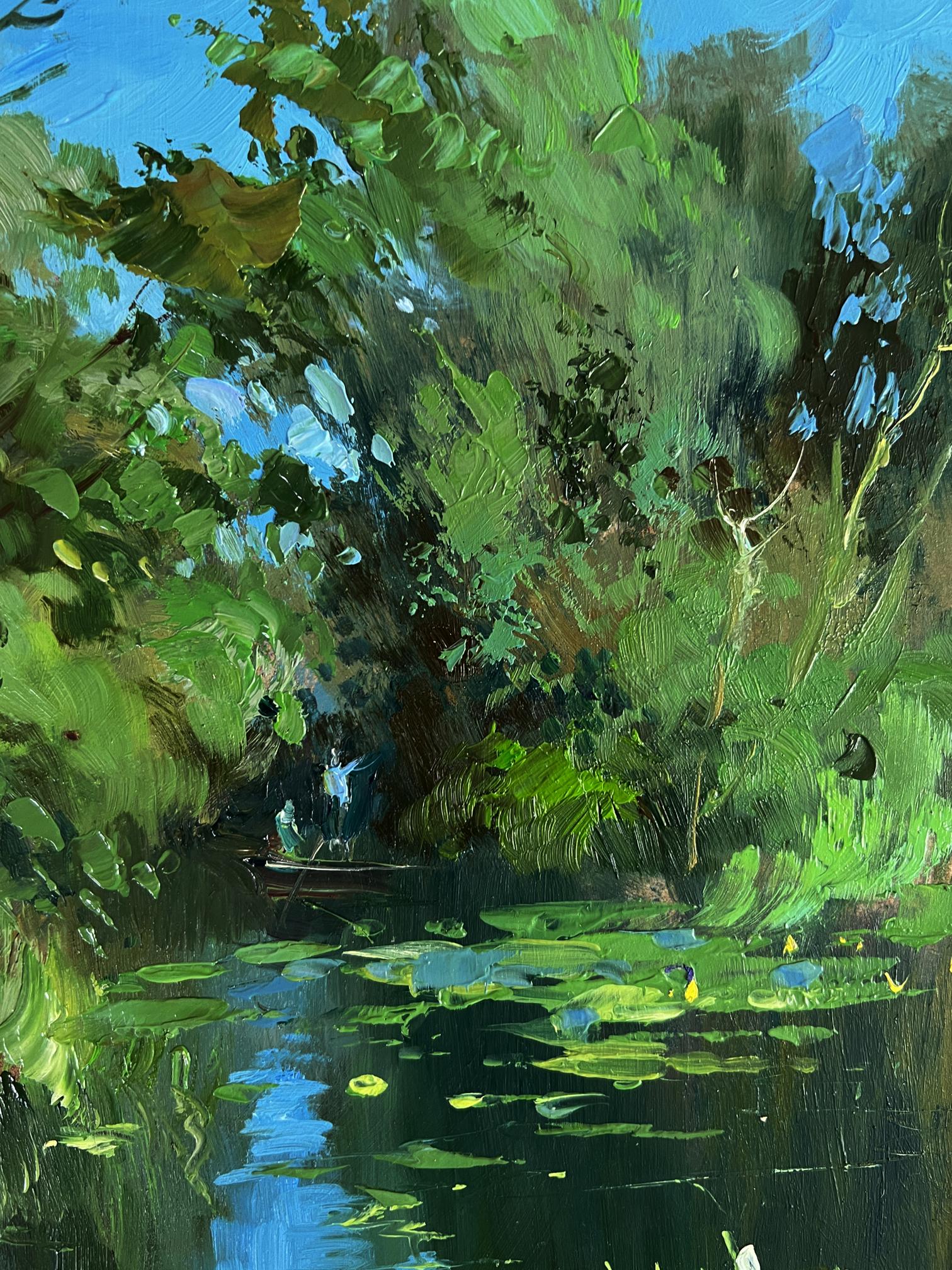 Vibrant impressionist oil painting of Forest summer lake by Yuriy Suprunchuk