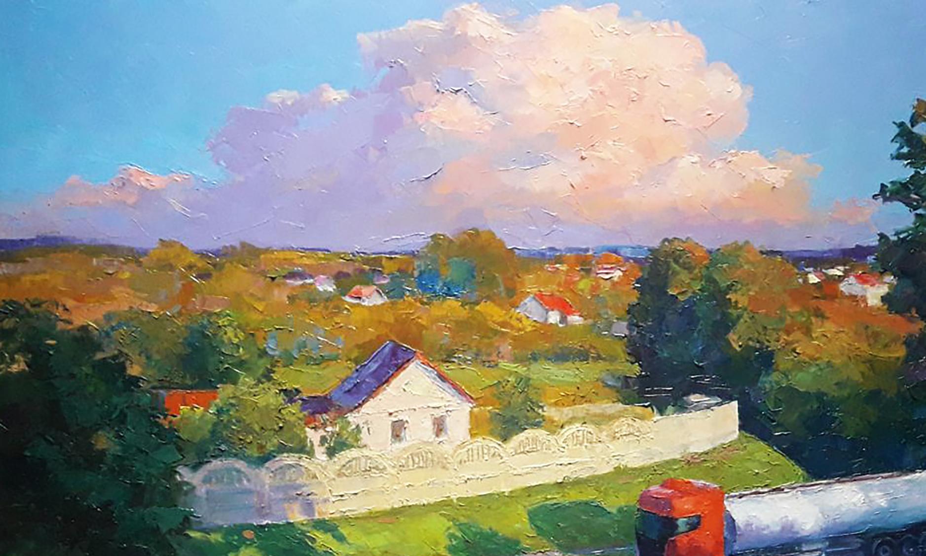 Vibrant impressionistic oil painting Evening city by Boris Serdyuk