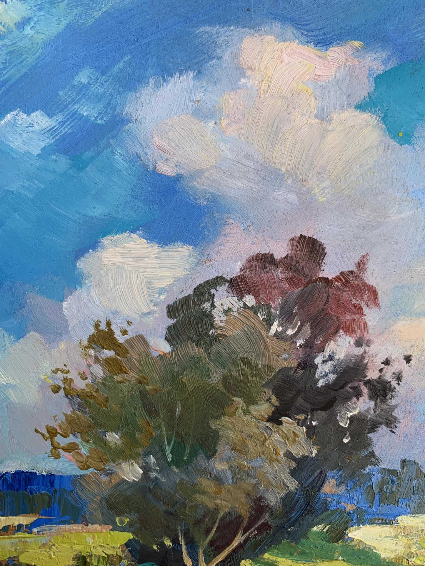 Vibrant impressionistic oil painting by Yuriy Suprunchuk of lush green tree