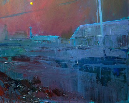 Oil painting Fog over the village by Natalia Korf-Ivaniuk with bold abstract strokes