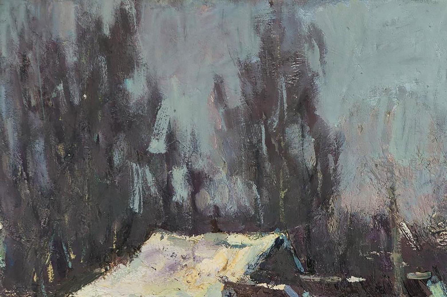 Impressionistic snowy landscape oil painting After a cold night by Volodymyr Pashchenko