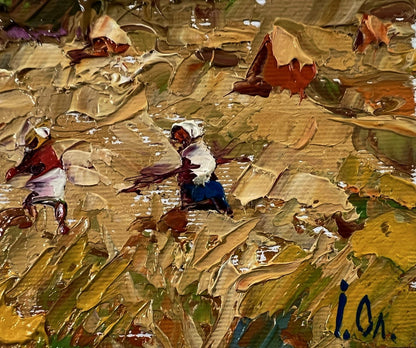 Impasto oil painting by Oleksiy Ivanyuk: harvesting hay in field